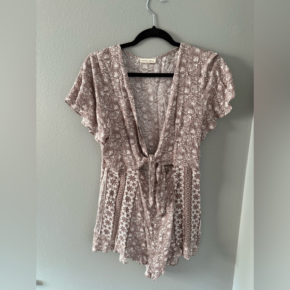 Cotton Candy Boho Print Tie-Front Romper